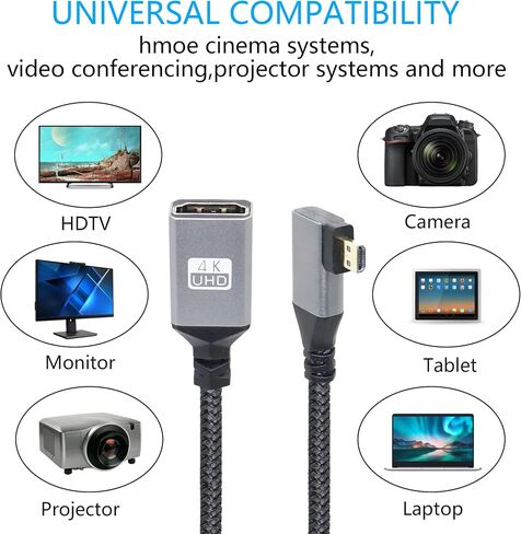 كابل محول RIIEYOCA 4K Micro HDMI إلى HDMI، زاوية قائمة Micro HDMI ذكر إلى HDMI أنثى ألومنيوم قصير من النايلون المضفر، يدعم 4K UHD، لأجهزة الكمبيوتر المحمول، جهاز العرض، التلفزيون، الشاشة، كاميرا الفيديو (الكابل: 20 سم) in Saudi Arabia