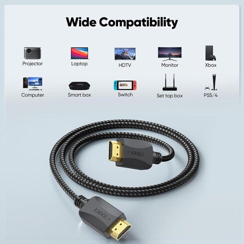 كابل HDMI 6.6 قدم، كابل HDMI رفيع 4K مضفر 6.6FT - كابل HDMI 2.0 عالي السرعة ذكر إلى ذكر مرن 4K @ 60 هرتز HDR 3D HDCP 2.2 | للسينما والتلفزيون والكمبيوتر المحمول والشاشة وPS5 وPS4 وXbox والمزيد in Kuwait