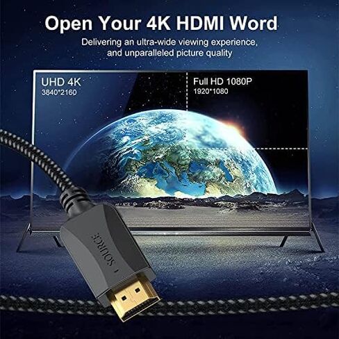 كابل HDMI 6.6 قدم، كابل HDMI رفيع 4K مضفر 6.6FT - كابل HDMI 2.0 عالي السرعة ذكر إلى ذكر مرن 4K @ 60 هرتز HDR 3D HDCP 2.2 | للسينما والتلفزيون والكمبيوتر المحمول والشاشة وPS5 وPS4 وXbox والمزيد in Kuwait