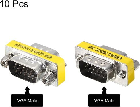 MECCANIXITY VGA Coupler VGA Gender Changer Connector 15 Pin ذكر إلى ذكر VGA محول تحويل لموسع الكابل، حزمة من 10 in Kuwait