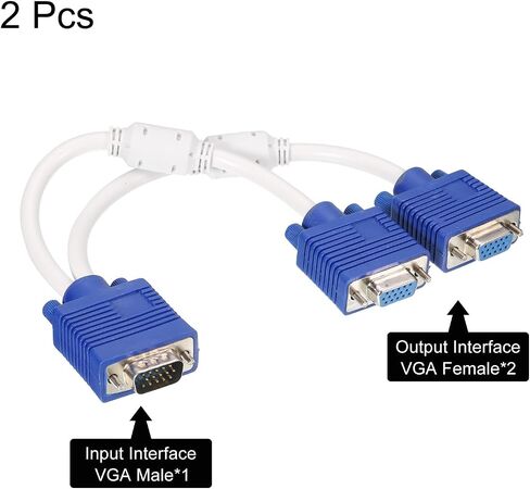 كابل مقسم VGA من MECCANIXITY، كابل VGA 2 أنثى إلى VGA 1 ذكر مع محول حلقة وشاشة محول كابل فيديو لجهاز العرض، حزمة من 2 in Saudi Arabia