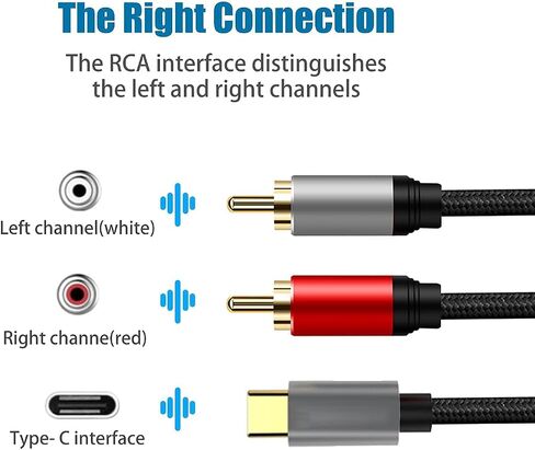 USB C to 2 RCA Audio Cable 5Ft, Type C to 2rca Jack Aux Auxiliary Stereo Splitter Adapter Audio Line Compatible with Home Theater Amplifier DVD TV Speaker.…… in Saudi Arabia