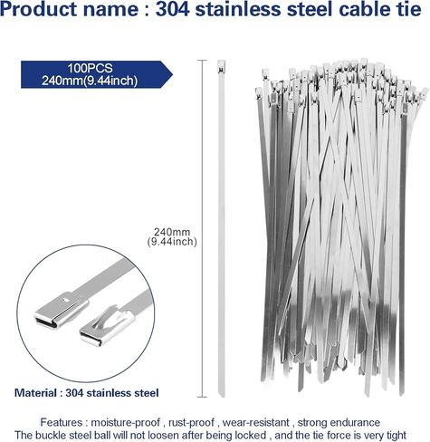 مسدس ربط كابل من الفولاذ المقاوم للصدأ مع 100 قطعة من روابط الكابلات المصنوعة من الفولاذ المقاوم للصدأ، أداة ربط الكابل لربطات الكابلات المعدنية، مجموعة أدوات ربط الرمز البريدي المعدنية، مجموعة أدوات ربط الرمز البريدي ذاتية القفل in Kuwait