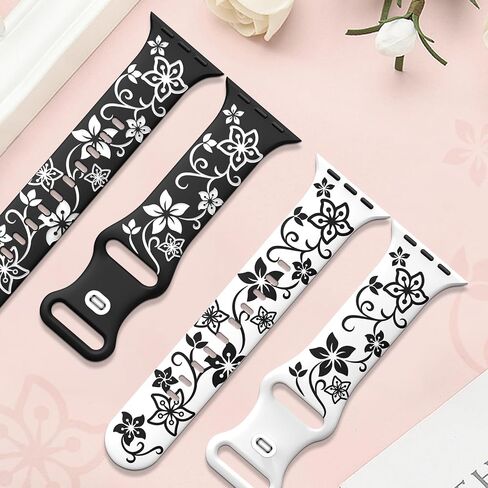 Floral Engraved Bands Compatible with Apple Watch Band 41mm 40mm 45mm 44mm 38mm 42mm 49mm Women, Soft Silicone Cute Two-Tone Fancy Flower Sport Strap for iWatch Series SE 9 8 7 6 5 4 3 2 1 Ultra 2 in Saudi Arabia