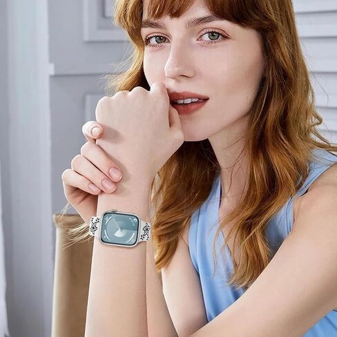 Floral Engraved Bands Compatible with Apple Watch Band 41mm 40mm 45mm 44mm 38mm 42mm 49mm Women, Soft Silicone Cute Two-Tone Fancy Flower Sport Strap for iWatch Series SE 9 8 7 6 5 4 3 2 1 Ultra 2 in Saudi Arabia