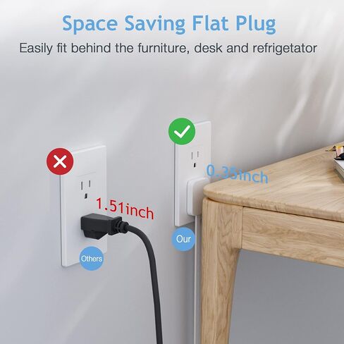 Flat Plug Power Strip, Thin Extension Cord 5 Ft, Multi Plug Extender with 3 Outlets 3 USB, Compact Wall Plug for Home Office Travel and Dorm Room Essentials in Saudi Arabia