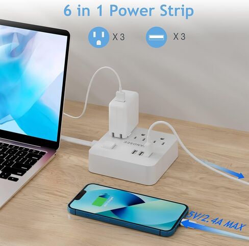 Flat Plug Power Strip, Thin Extension Cord 5 Ft, Multi Plug Extender with 3 Outlets 3 USB, Compact Wall Plug for Home Office Travel and Dorm Room Essentials in Saudi Arabia