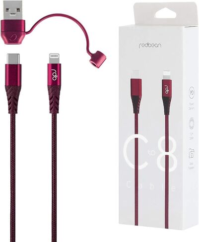 iPhone 13 12 Fast Charger Cable, Apple MFi Certified USB C to Lightning Cable USB C to USB A Adapter Anti Lost Clip 3.9ft Cable PD power delivery Aluminum cable for iPhone iPad AirPods Burgundy Red in Saudi Arabia