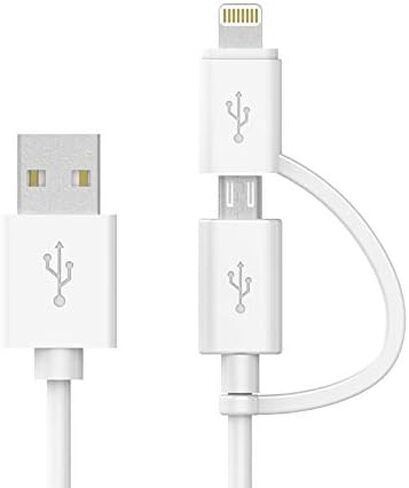 Apple MFi Certified 2 in 1 iPhone Charger Lightning Cable and Micro USB to USB Charger Cord, Compatible iPhone X, 8, 8 Plus,7 Plus, Android Data Cable 2 in 1 White(3 FT) in Saudi Arabia