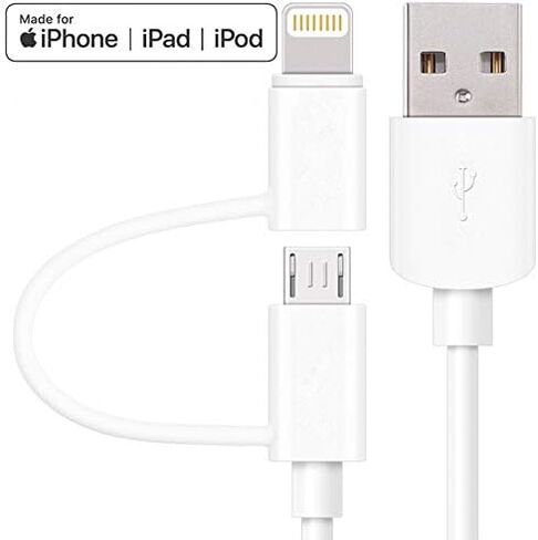 Apple MFi Certified 2 in 1 iPhone Charger Lightning Cable and Micro USB to USB Charger Cord, Compatible iPhone X, 8, 8 Plus,7 Plus, Android Data Cable 2 in 1 White(3 FT) in Saudi Arabia