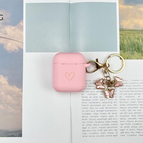 Compatible with AirPods Case Cover, Soft Silicone Case with Gold Heart Pattern for AirPods 2&1 Generation Case with Cute Butterfly Keychain for Girls Women (Black) in Saudi Arabia