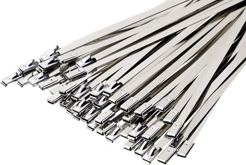 304 Stainless Steel Cable Ties Heavy Duty Self-locking Metal Zip Ties for Chain Link Fence Vehicles Exhaust Wrap Pipes Heat Shields Outdoor Applications, 50Pcs (0.18 x 4 Inch, Black) in Saudi Arabia