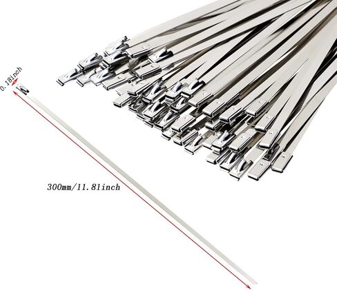 304 Stainless Steel Cable Ties Heavy Duty Self-locking Metal Zip Ties for Chain Link Fence Vehicles Exhaust Wrap Pipes Heat Shields Outdoor Applications, 50Pcs (0.18 x 4 Inch, Black) in Saudi Arabia
