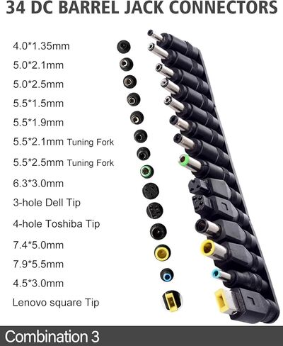 34 قطعة كمبيوتر محمول عالمي دفتر تيار مستمر مجموعة التوصيل جاك نصائح ل 5.5 مللي متر x 2.1 مللي متر التيار المتناوب محول الطاقة موصل أطقم in Kuwait