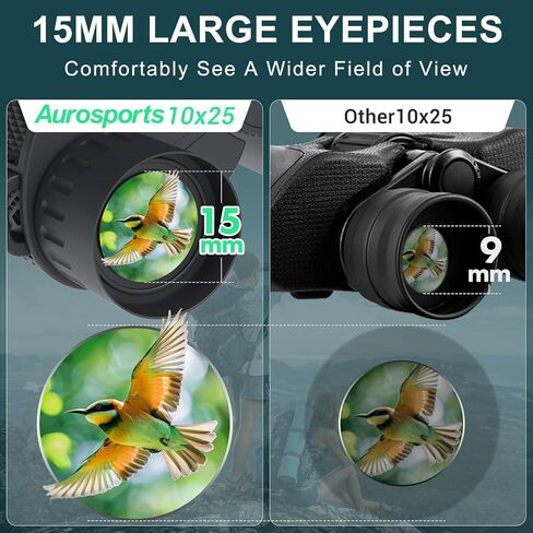 10x25 Compact Binoculars for Adults Kids - Aurosports High Powered Small Binoculars with Low Light Vision - Easy Focus Lightweight Binoculars for Bird Watching Hunting Travel Hiking in Saudi Arabia
