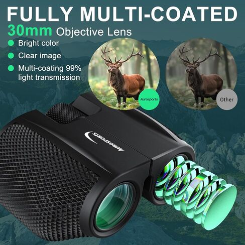 10x25 Compact Binoculars for Adults Kids - Aurosports High Powered Small Binoculars with Low Light Vision - Easy Focus Lightweight Binoculars for Bird Watching Hunting Travel Hiking in Saudi Arabia