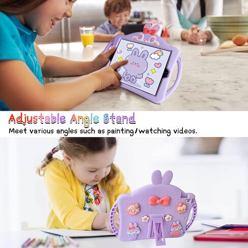 حافظة VOFUOE لجهاز iPad 6th الجيل الخامس، حافظة iPad 9.7 2018 2017 مع أشرطة كتف دمى، حافظات تابلت من السيليكون الناعم على شكل أرنب لطيف للأطفال والبنات لجهاز iPad Pro 2016/iPad Air 2th، iPad 6th/5th 9.7 بوصة - وردي in Kuwait