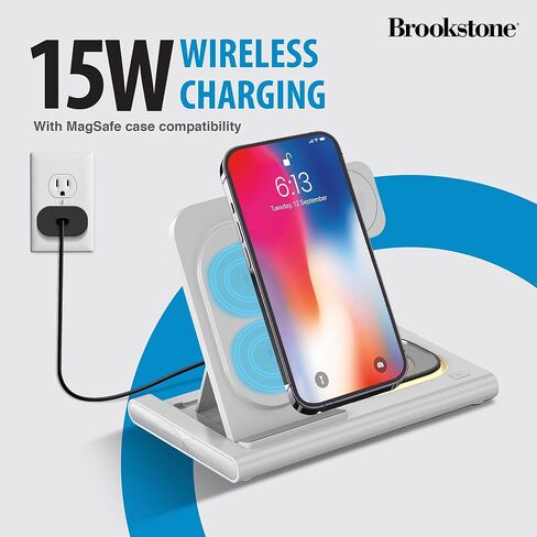 قاعدة شحن لاسلكية Brookstone 3 في 1 لأجهزة Apple iPhone وWatch وAirPods iPhone 15 14 13 12 11 Pro Max/Plus/Mini/X/XS/Max/XR/SE، Apple Watch Ultra Series 9 8 7 6 SE 5 4 & ايربودز برو 2 3 اسود in Kuwait