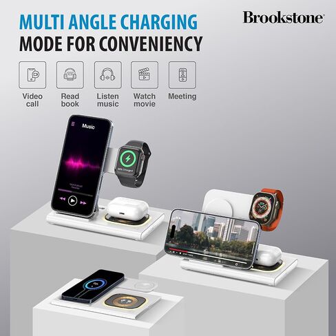 قاعدة شحن لاسلكية Brookstone 3 في 1 لأجهزة Apple iPhone وWatch وAirPods iPhone 15 14 13 12 11 Pro Max/Plus/Mini/X/XS/Max/XR/SE، Apple Watch Ultra Series 9 8 7 6 SE 5 4 & ايربودز برو 2 3 اسود in Kuwait
