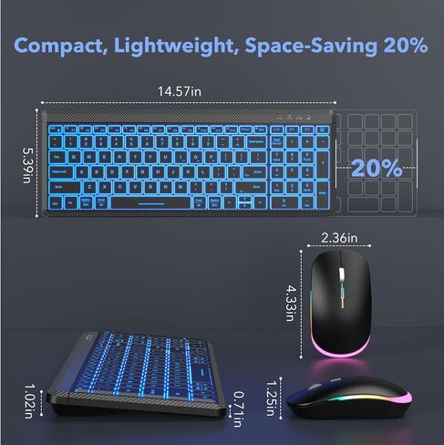 لوحة مفاتيح لاسلكية وإضاءة خلفية للماوس من SABLUTE، لوحة مفاتيح بلوتوث لاسلكية متعددة الأجهزة قابلة لإعادة الشحن رفيعة ومحمولة، قم بالتبديل حتى 3 أجهزة، ماوس صامت RGB، لأجهزة Mac وWindows وiOS وAndroid والكمبيوتر المحمول in Kuwait