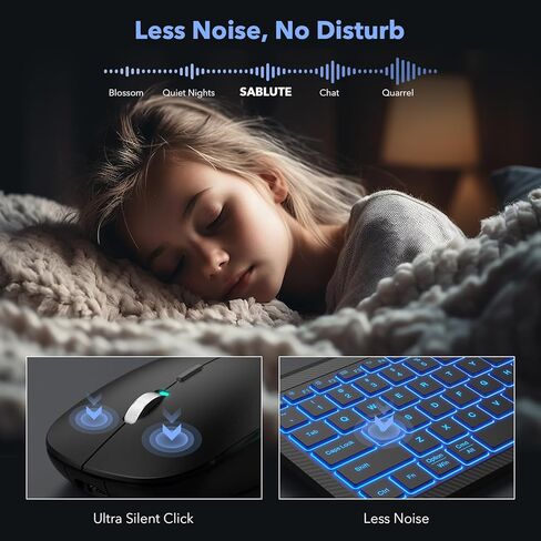 لوحة مفاتيح لاسلكية وإضاءة خلفية للماوس من SABLUTE، لوحة مفاتيح بلوتوث لاسلكية متعددة الأجهزة قابلة لإعادة الشحن رفيعة ومحمولة، قم بالتبديل حتى 3 أجهزة، ماوس صامت RGB، لأجهزة Mac وWindows وiOS وAndroid والكمبيوتر المحمول in Kuwait