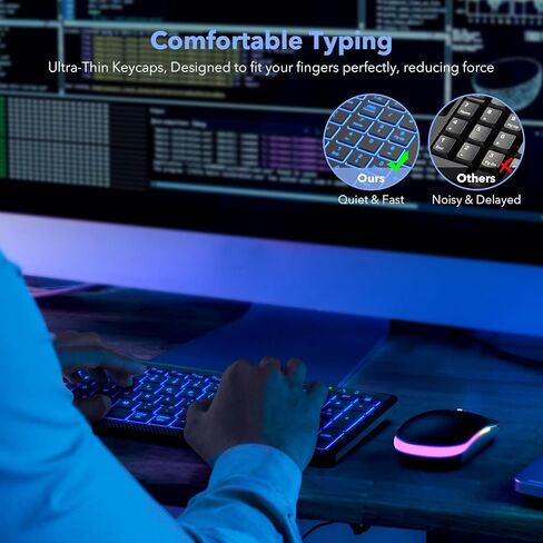 لوحة مفاتيح لاسلكية وإضاءة خلفية للماوس من SABLUTE، لوحة مفاتيح بلوتوث لاسلكية متعددة الأجهزة قابلة لإعادة الشحن رفيعة ومحمولة، قم بالتبديل حتى 3 أجهزة، ماوس صامت RGB، لأجهزة Mac وWindows وiOS وAndroid والكمبيوتر المحمول in Kuwait