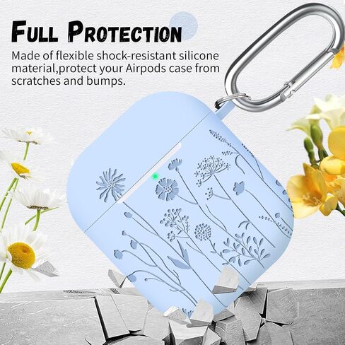 Compatible with AirPods 2nd/1st Generation Case, Soft Silicone Flower Engraved Protective Skin with Keychain for Apple AirPod 2&1, Front LED Visible, Light Green in Saudi Arabia