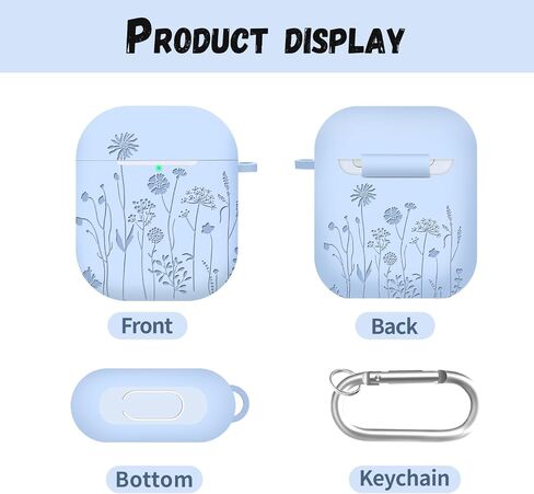 Compatible with AirPods 2nd/1st Generation Case, Soft Silicone Flower Engraved Protective Skin with Keychain for Apple AirPod 2&1, Front LED Visible, Light Green in Saudi Arabia