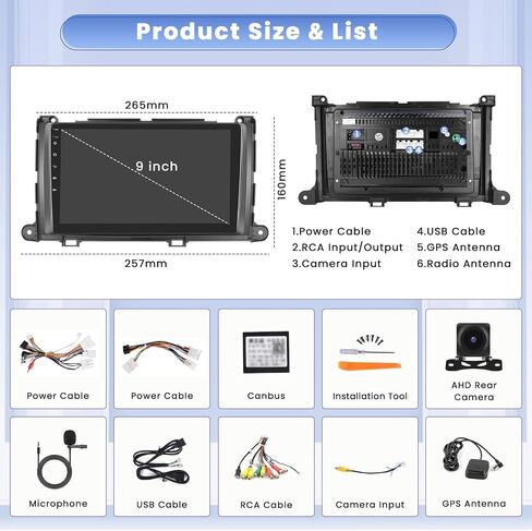 ستيريو سيارة Android 13 لسيارة Toyota Sienna 2011-2014 مع Apple Carplay اللاسلكي، 8 Core 4+64G 9 بوصة IPS شاشة لمس راديو السيارة GPS Navigation WiFi 59UI 32EQ DSP كاميرا احتياطية in Saudi Arabia