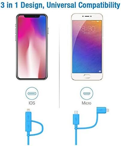 Apple MFi Certified 2 in 1 iPhone Charger Lightning Cable and Micro USB to USB Charger Cord, Compatible iPhone X, 8, 8 Plus,7 Plus, Android Data Cable 2 in 1 White(3 FT) in Saudi Arabia