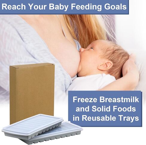 2 قطعة من صينية تجميد حليب الأم من السيليكون مع حامل 10-1 أونصة من صواني تخزين مجمد حليب الثدي، قوالب تجميد حليب الثدي، منظم أغذية الأطفال للحساء وتخزين الطعام in Kuwait