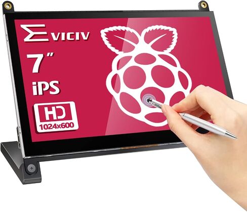شاشة لمس EVICIV مقاس 7 بوصات لـ Raspberry Pi، شاشة عرض 1024X600 IPS محمولة ومكبر صوت مزدوج USB HDMI شاشة كمبيوتر متوافقة مع Raspb Pi 5/4/3/Zero/Windows/بدون محرك in Saudi Arabia