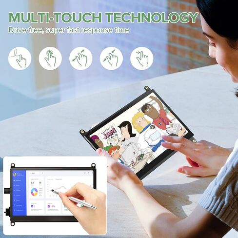 شاشة لمس EVICIV مقاس 7 بوصات لـ Raspberry Pi، شاشة عرض 1024X600 IPS محمولة ومكبر صوت مزدوج USB HDMI شاشة كمبيوتر متوافقة مع Raspb Pi 5/4/3/Zero/Windows/بدون محرك in Saudi Arabia