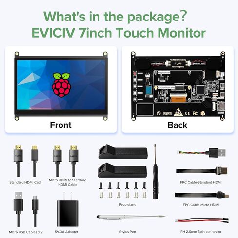 شاشة لمس EVICIV مقاس 7 بوصات لـ Raspberry Pi، شاشة عرض 1024X600 IPS محمولة ومكبر صوت مزدوج USB HDMI شاشة كمبيوتر متوافقة مع Raspb Pi 5/4/3/Zero/Windows/بدون محرك in Saudi Arabia