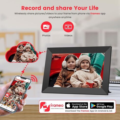 إطار صورة رقمي واي فاي مقاس 10.1 بوصة من Frameo، إطار صور إلكتروني سحابي ذكي مع شاشة لمس HD IPS وشاشة عرض شرائح وذاكرة 32 جيجابايت، حامل جداري يدور تلقائيًا، مشاركة الصور/مقاطع الفيديو من الهاتف بواسطة تطبيق Frameo in Saudi Arabia