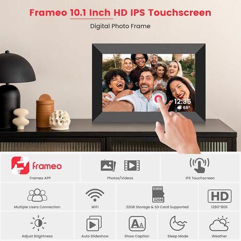 إطار صورة رقمي واي فاي مقاس 10.1 بوصة من Frameo، إطار صور إلكتروني سحابي ذكي مع شاشة لمس HD IPS وشاشة عرض شرائح وذاكرة 32 جيجابايت، حامل جداري يدور تلقائيًا، مشاركة الصور/مقاطع الفيديو من الهاتف بواسطة تطبيق Frameo in Saudi Arabia