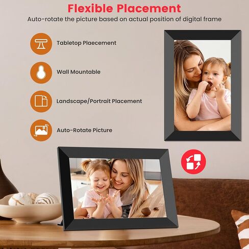 إطار صورة رقمي واي فاي مقاس 10.1 بوصة من Frameo، إطار صور إلكتروني سحابي ذكي مع شاشة لمس HD IPS وشاشة عرض شرائح وذاكرة 32 جيجابايت، حامل جداري يدور تلقائيًا، مشاركة الصور/مقاطع الفيديو من الهاتف بواسطة تطبيق Frameo in Saudi Arabia