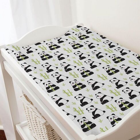 Watercolor Panda Green Leaves Baby Changing Pad Cover Sheets for Boy Girl 32''x16'' Cute Bear Unisex Fitted Diaper Changing Table Sheets Soft Breathable Baby Changing Table Mats in Saudi Arabia