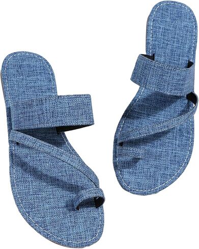 OYOANGLE Women's Casual Summer Denim Slide Sandals Flat Sandals Flip Flop Thong Sandals in Saudi Arabia