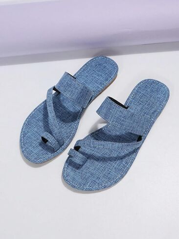OYOANGLE Women's Casual Summer Denim Slide Sandals Flat Sandals Flip Flop Thong Sandals in Saudi Arabia