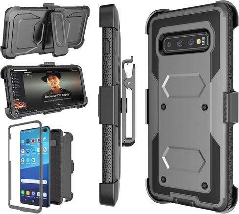 حافظة Njjex متوافقة مع هاتف Samsung Galaxy S10 Plus، [Nbeck] مقاومة للصدمات وشديدة التحمل وقفل حزام دوار ومشبك غطاء صلب لكامل الجسم ومسند لهاتف Galaxy S10 Plus 6.4 بوصة [أسود] in Saudi Arabia