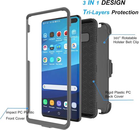 حافظة Njjex متوافقة مع هاتف Samsung Galaxy S10 Plus، [Nbeck] مقاومة للصدمات وشديدة التحمل وقفل حزام دوار ومشبك غطاء صلب لكامل الجسم ومسند لهاتف Galaxy S10 Plus 6.4 بوصة [أسود] in Saudi Arabia