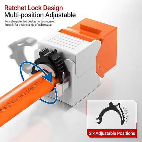 AMPCOM CAT6A UTP RJ45 Keystone Jack 50u Gold Plating Reusable Ethernet Wall Jack with Adjustable Ratchet Lock (No Tool and Zip Tie Required) - Blue (6-Pack) in Kuwait