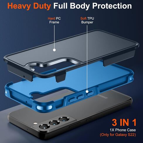 zapica Designed for Samsung Galaxy S22 Case, Black | Military Grade Drop Protection, Dual Layer Structure Design, Heavy Duty Shockproof Non-Slip Phone Cover in Saudi Arabia