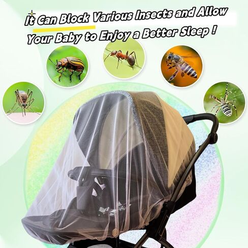 Mosquito Net for Stroller Accessories Insect Mesh Bug Netting Cover for Summer Outdoor Camping Travel Car Seat, Newborn Baby Essentials Mosquiteros Para Cunas De Bebes 2pack 2color (White + Colorful) in Saudi Arabia