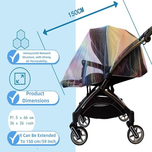 Mosquito Net for Stroller Accessories Insect Mesh Bug Netting Cover for Summer Outdoor Camping Travel Car Seat, Newborn Baby Essentials Mosquiteros Para Cunas De Bebes 2pack 2color (White + Colorful) in Saudi Arabia