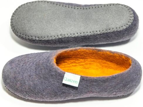 شباشب منزلية مصنوعة يدويًا من صوف المرينو الملبد المريح/للجنسين للرجال والنساء، طبيعية دافئة وناعمة ومريحة لجميع المواسم، رمادي، 5 UK in Kuwait