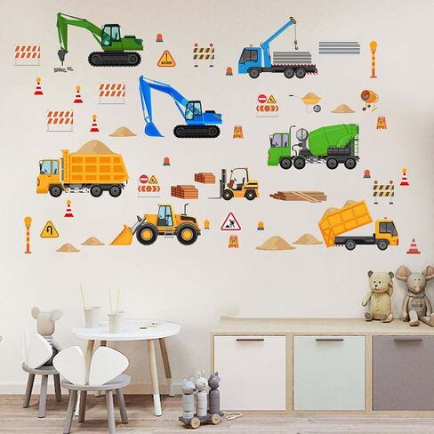 Construction Vehicles Wall Decals - Car Boys Bedroom Wall Stickers - Baby Nursery Kids Room Daycare Playroom Wall Decor in Saudi Arabia