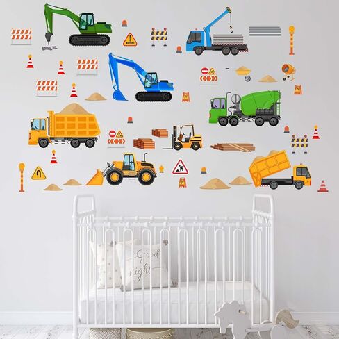 Construction Vehicles Wall Decals - Car Boys Bedroom Wall Stickers - Baby Nursery Kids Room Daycare Playroom Wall Decor in Saudi Arabia
