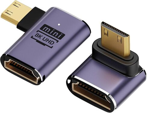 2-Pack 90-Degree Right Angle HDMI to MINI High-Speed Adapter, 8K@60Hz Supports HDR, 3D, 48Gbps, Compatible with DSLR, Camcorder, Graphics Card, Laptop, Projector, Suitable for Home and Office Use in Saudi Arabia